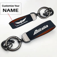 Thumbnail for Alitalia Airlines Horseshoe Buckle key chain, Navy Blue + Name