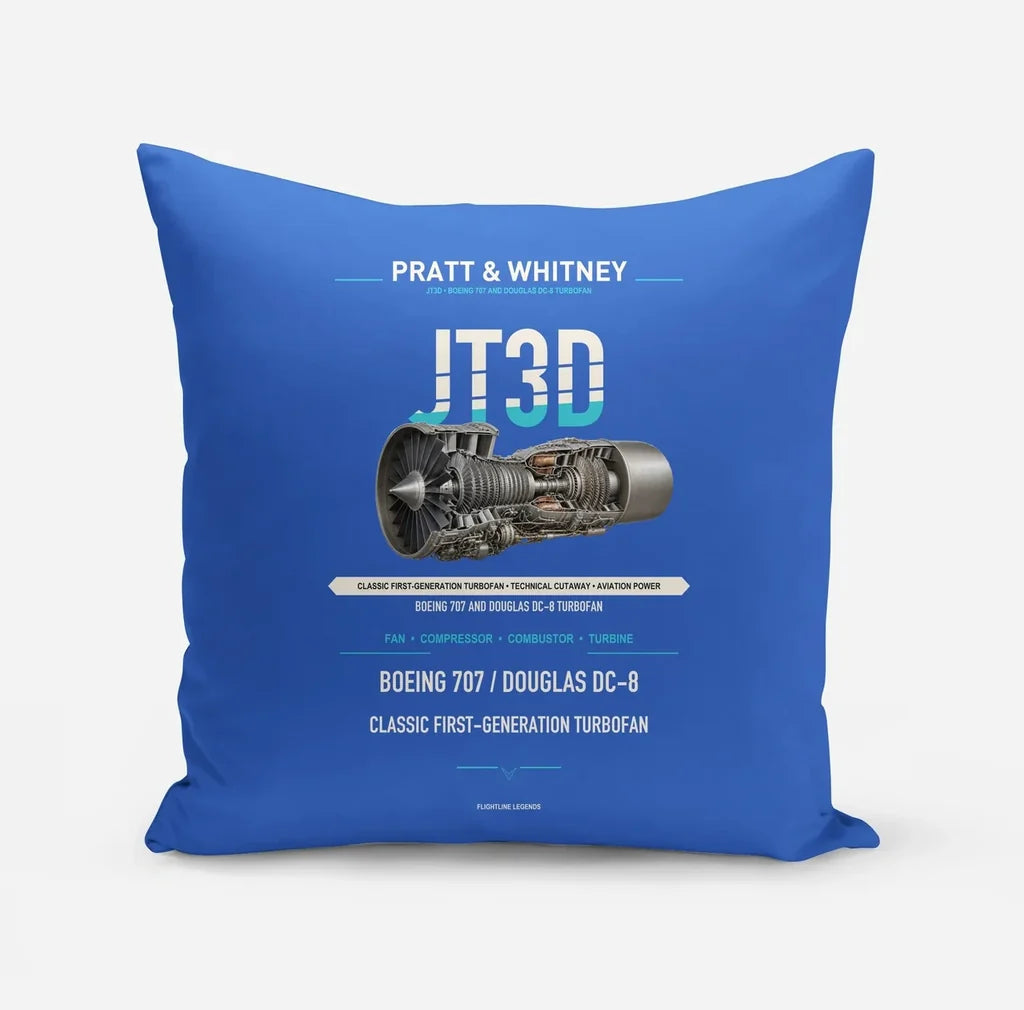 JT3D design on blue pillow