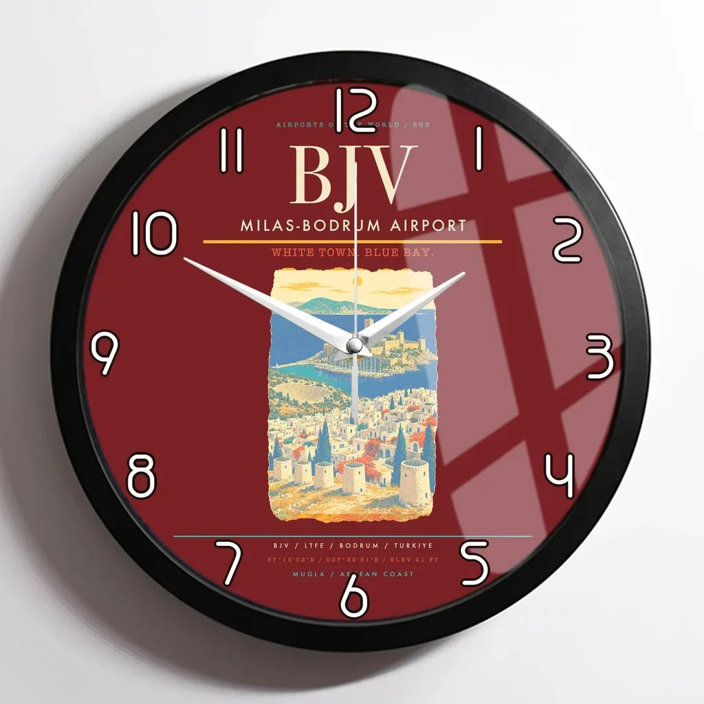 Milas-Bodrum Airport BJV Wall-Clock Framed - Dark Red