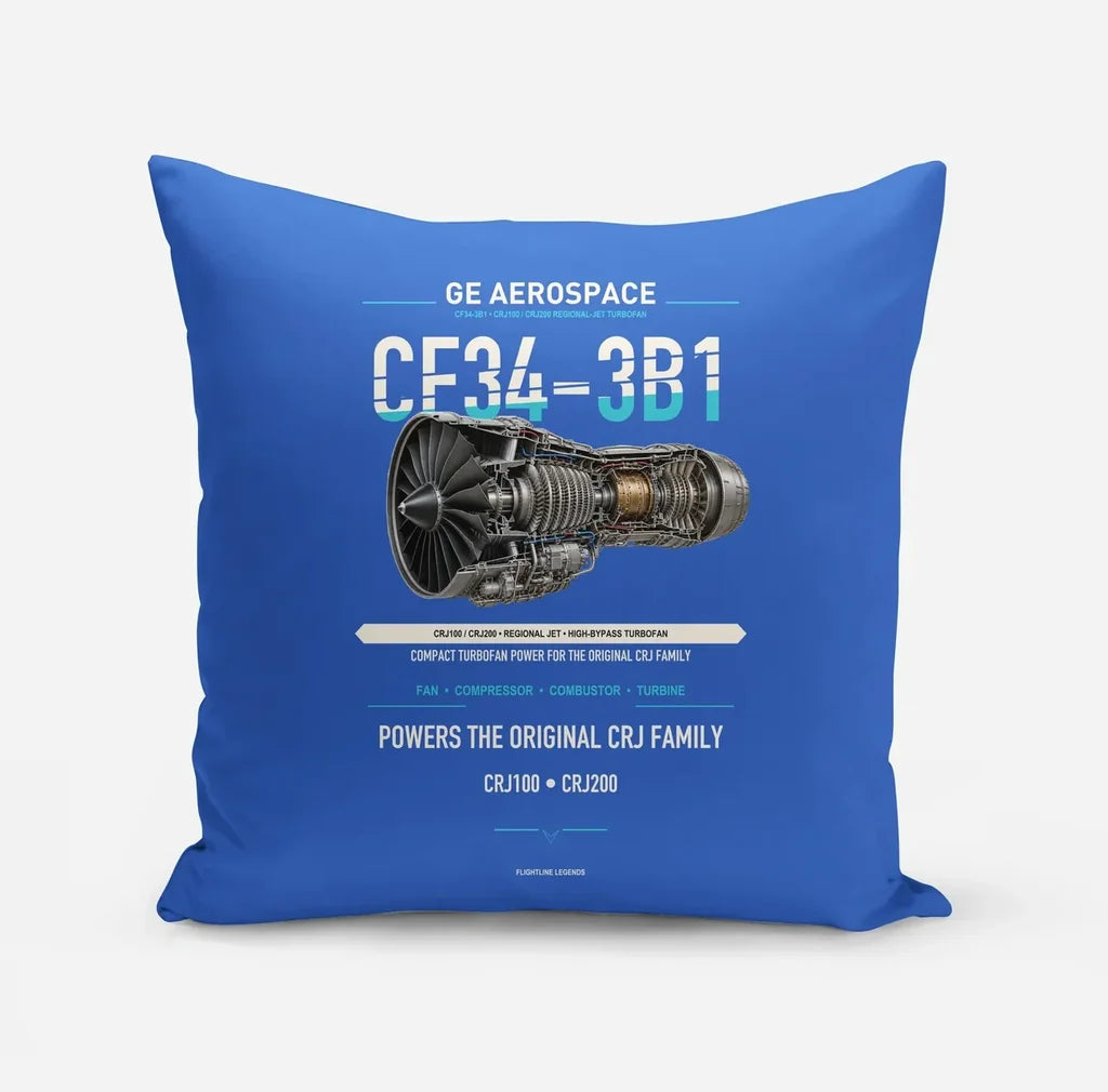 CF34-3B1 design on blue pillow