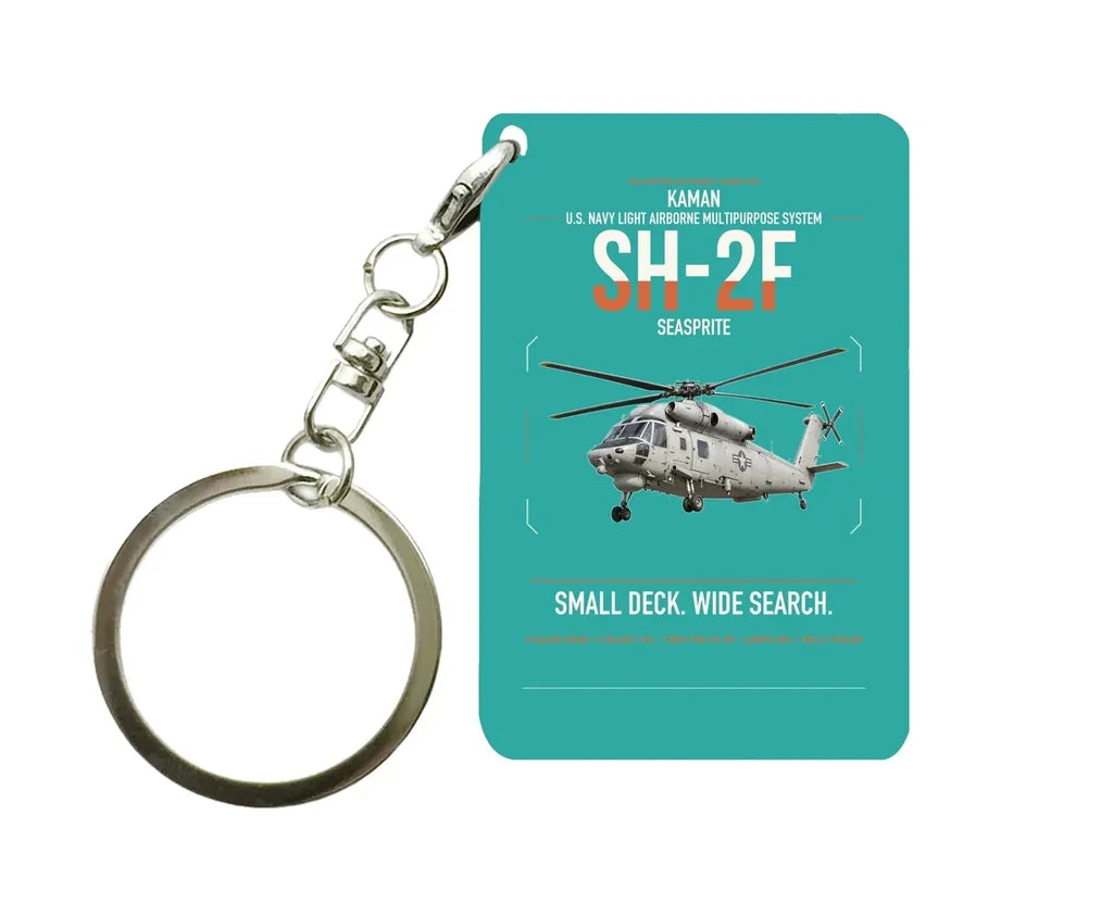 Kaman SH-2F Seasprite design on turquoise designed key chain, double-side print