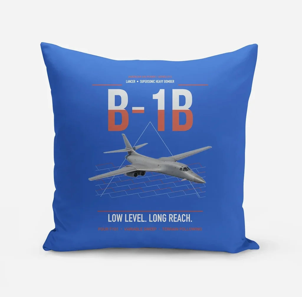 B-1B Lancer design on blue pillow