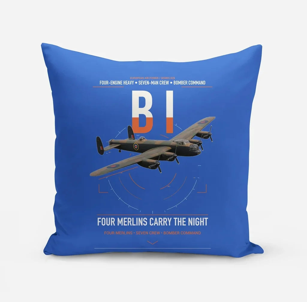 Avro Lancaster B I design on blue pillow