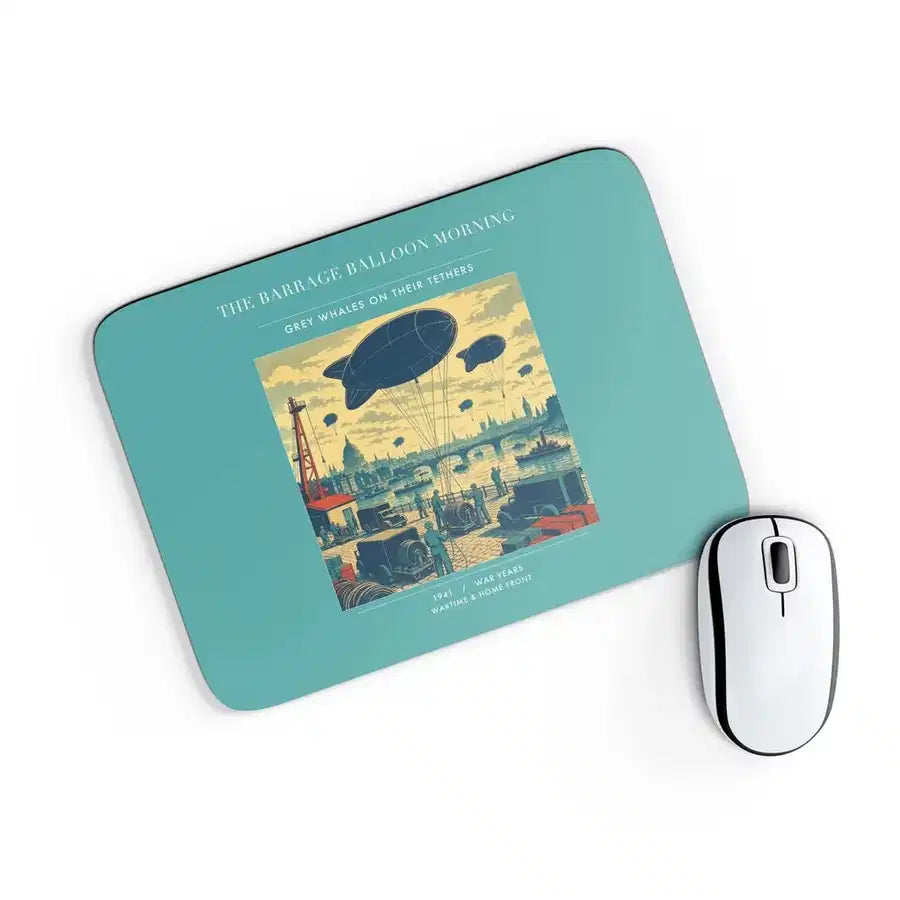 VINTAGE G4521 - The Barrage Balloon Morning - Designed Mouse Pads design on turquoise rectangle
