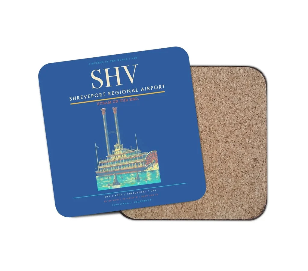 Shreveport Regional Airport (SHV) design on blue 1 piece coaster