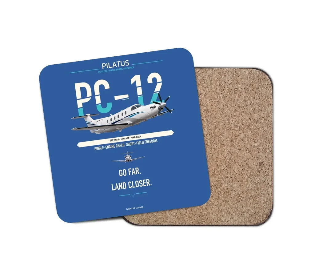 Pilatus PC-12 PRO design on blue 1 piece coaster