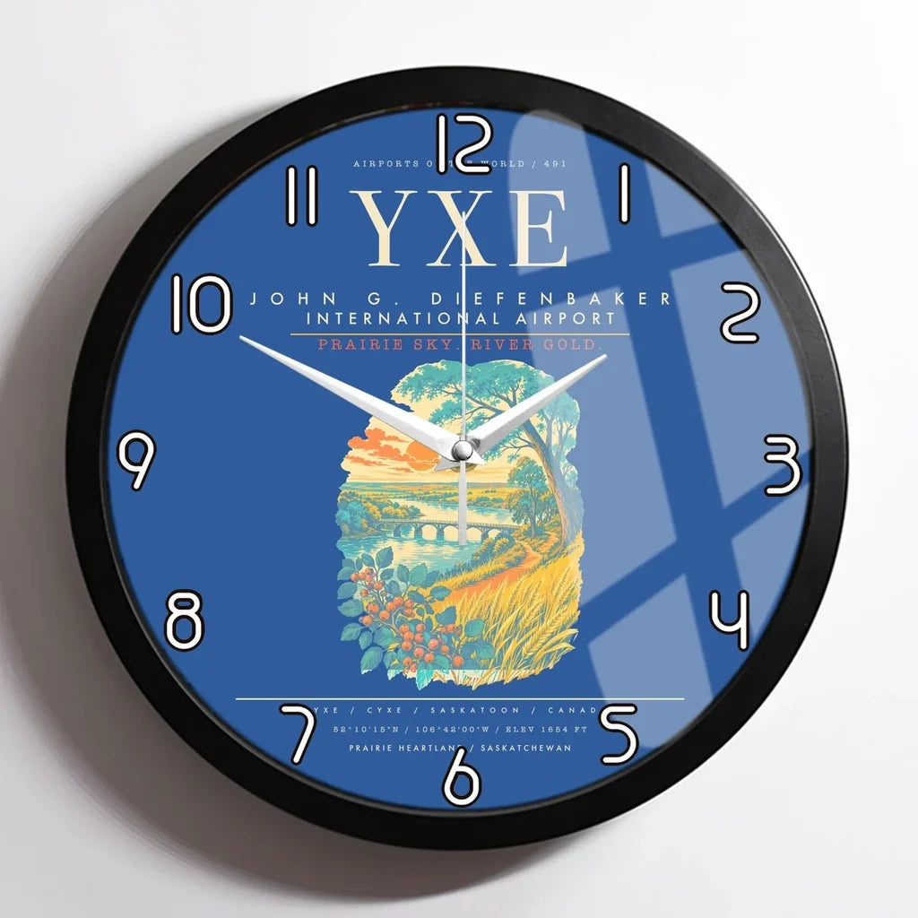 Saskatoon John G. Diefenbaker International Airport YXE Wall-Clock Framed - Blue