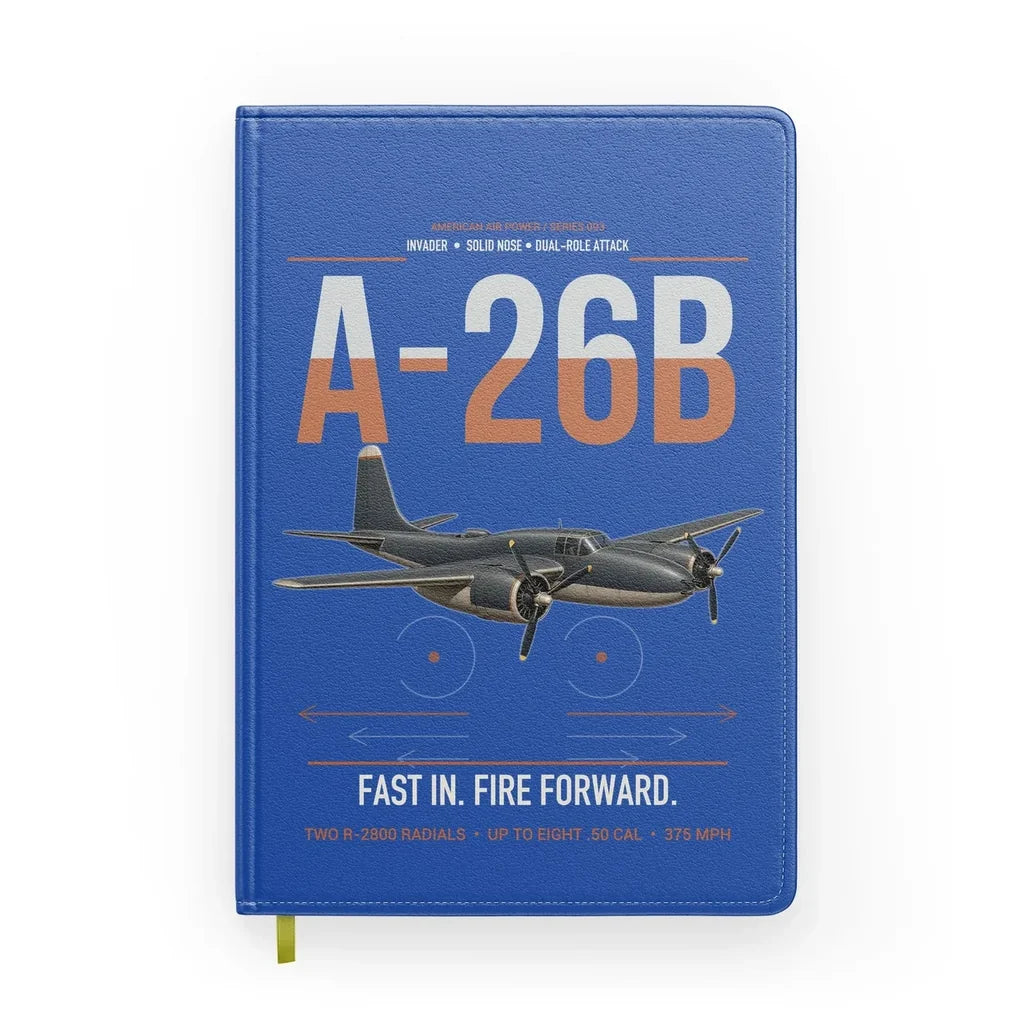 A-26B Invader design on blue notebook