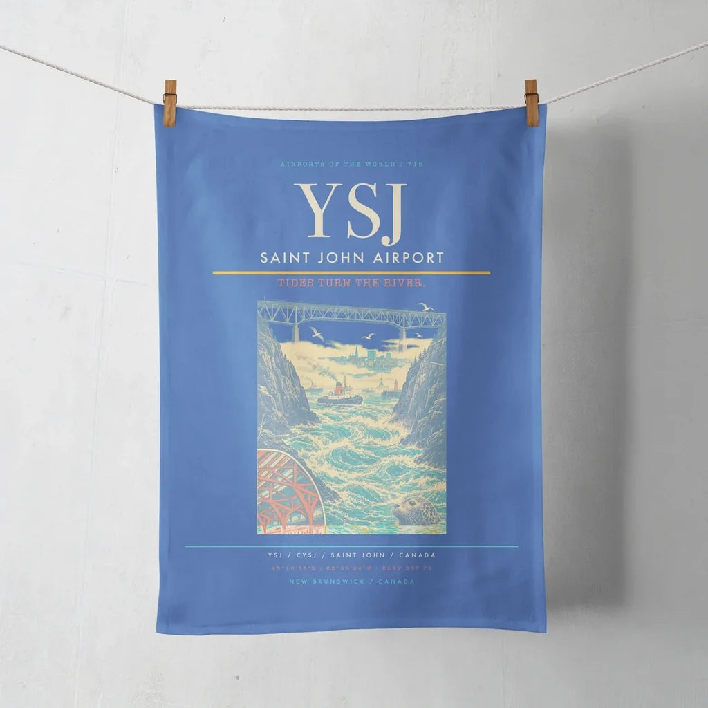 Saint John Airport (YSJ) design on blue towel
