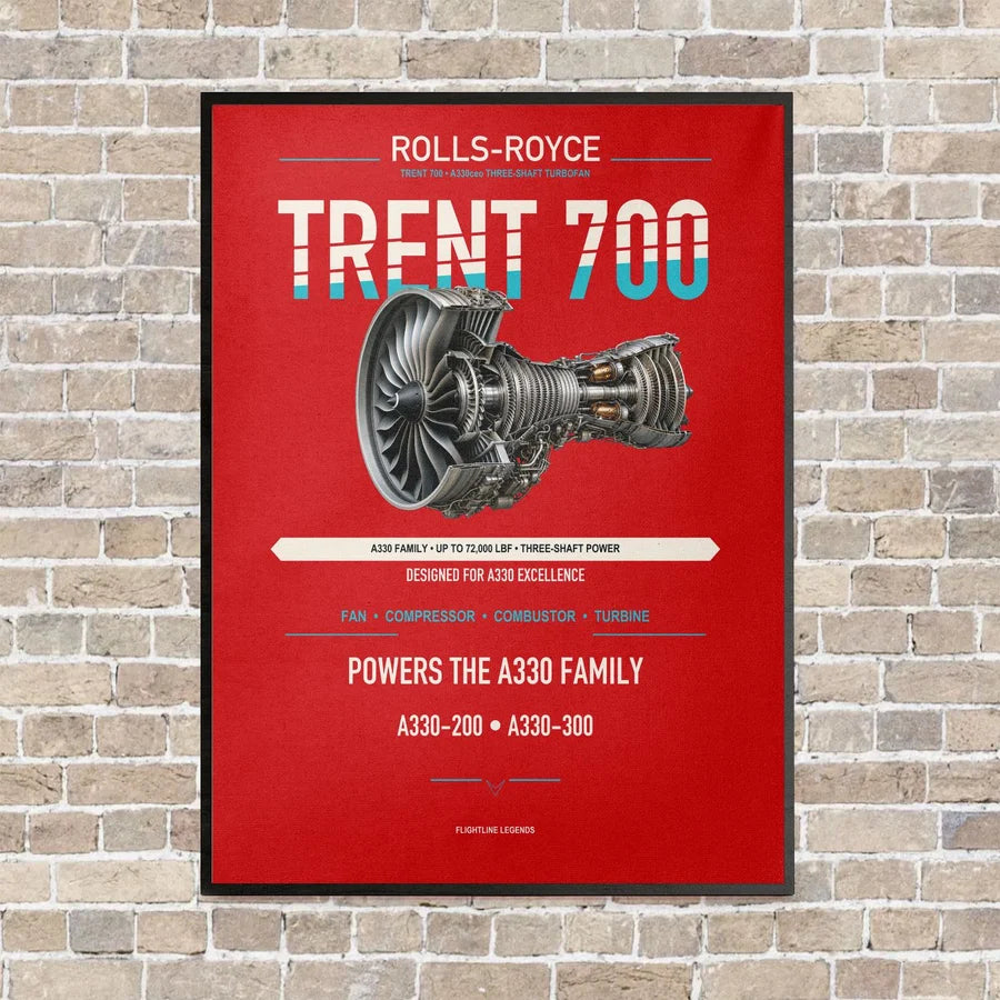 TRENT 700 vertical canvas print - framed - red background