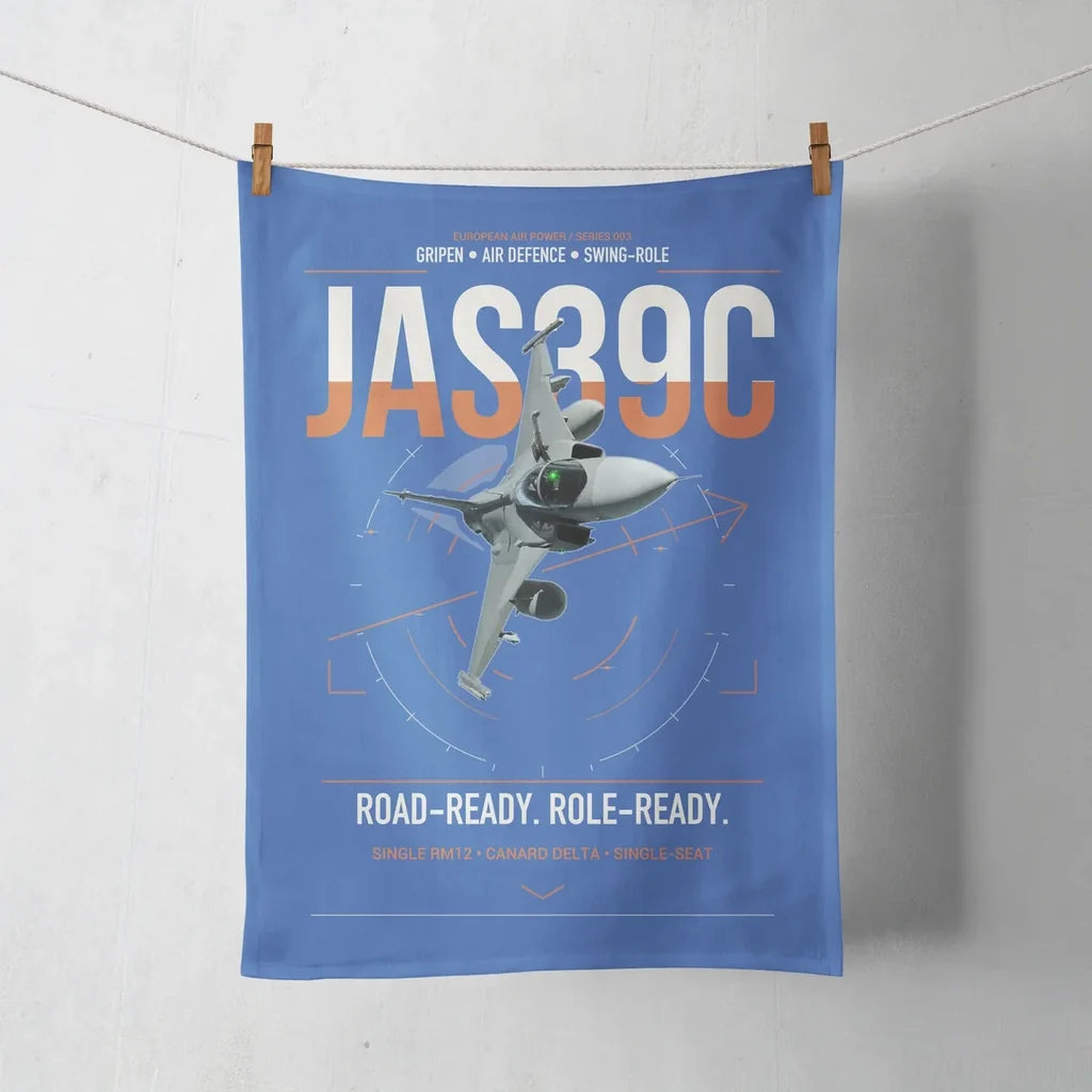 Saab JAS 39C Gripen design on blue towel