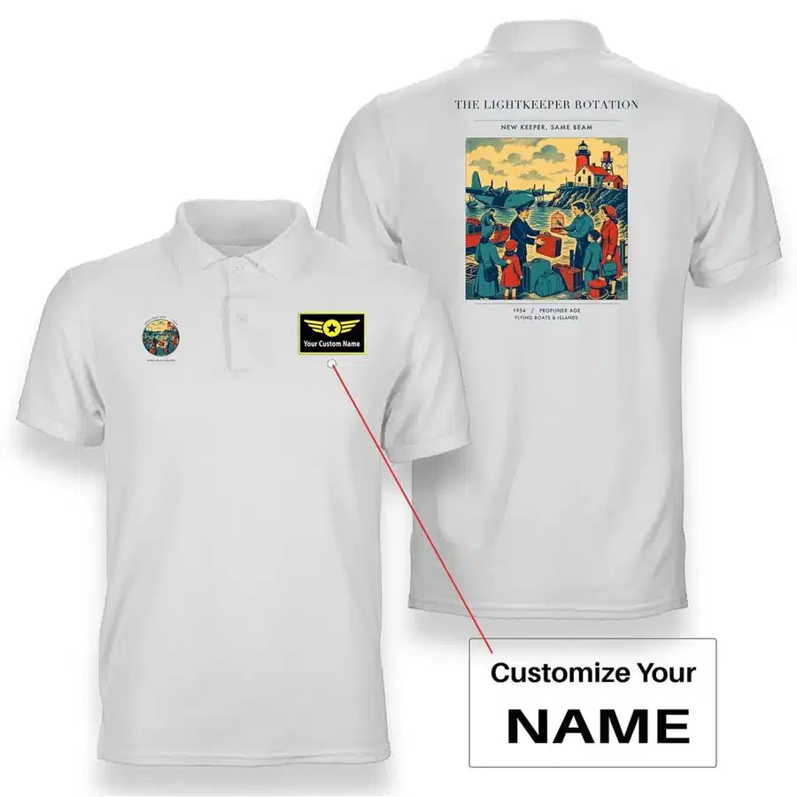 VINTAGE G4418 - The Lightkeeper Rotation - Double-Side Polo T-Shirt design on white+name