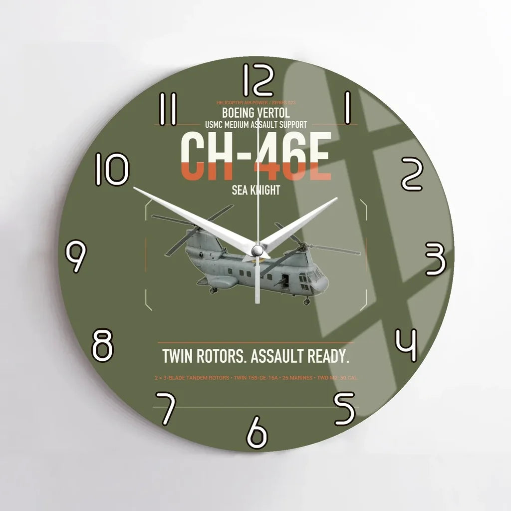 Boeing Vertol CH-46E Sea Knight design on green army no frame wall clock