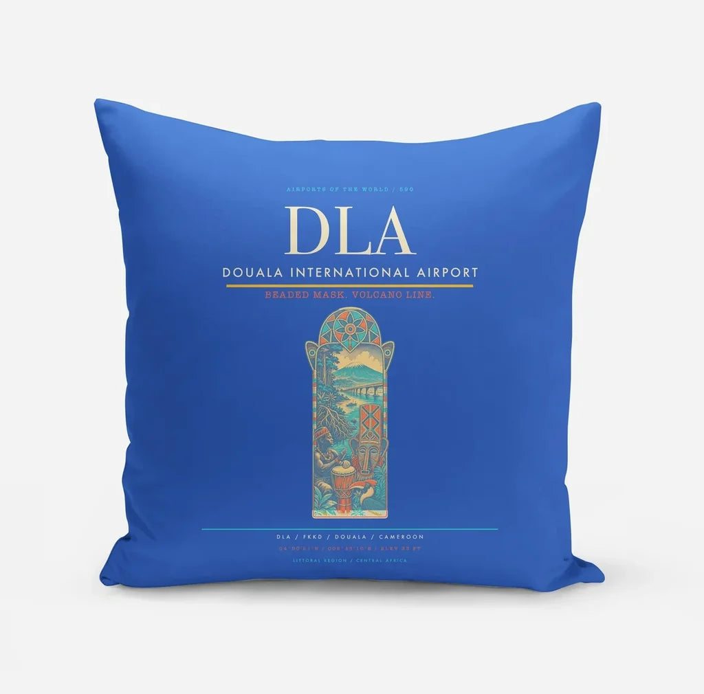 Douala International Airport (DLA) design on blue pillow