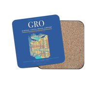 Thumbnail for Girona–Costa Brava Airport (GRO) design on blue 1 piece coaster