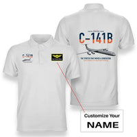 Thumbnail for C-141B Starlifter design on white+name double-side polo t-shirt, double-side print
