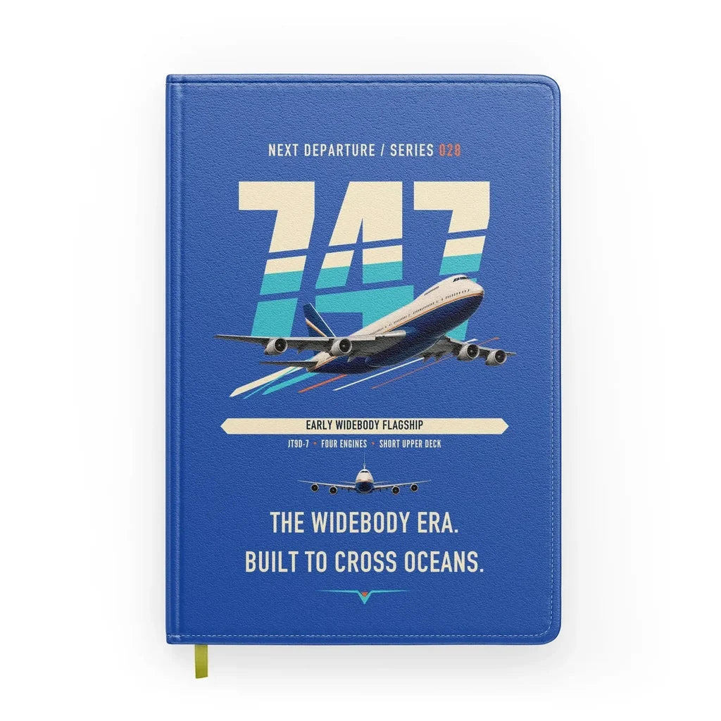 Boeing 747-200B design on blue notebook