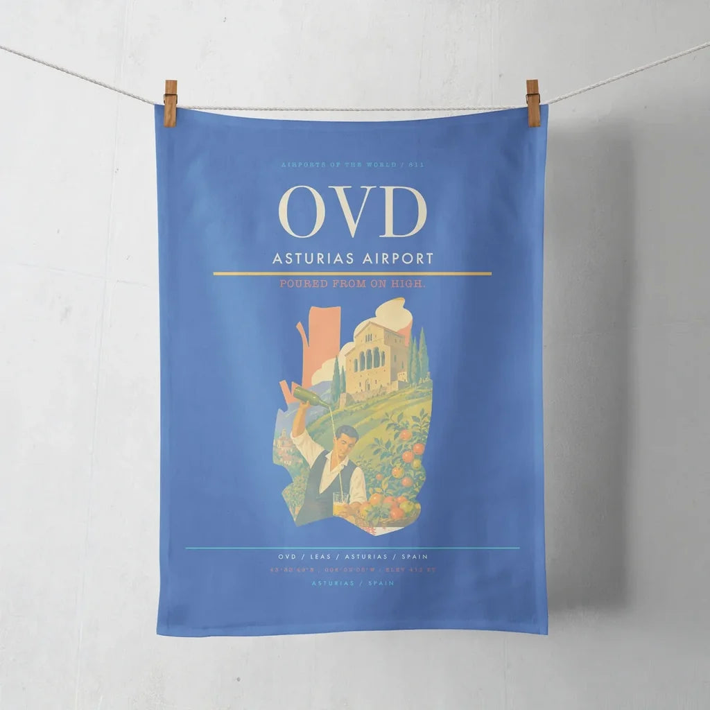 Asturias Airport (OVD) design on blue towel