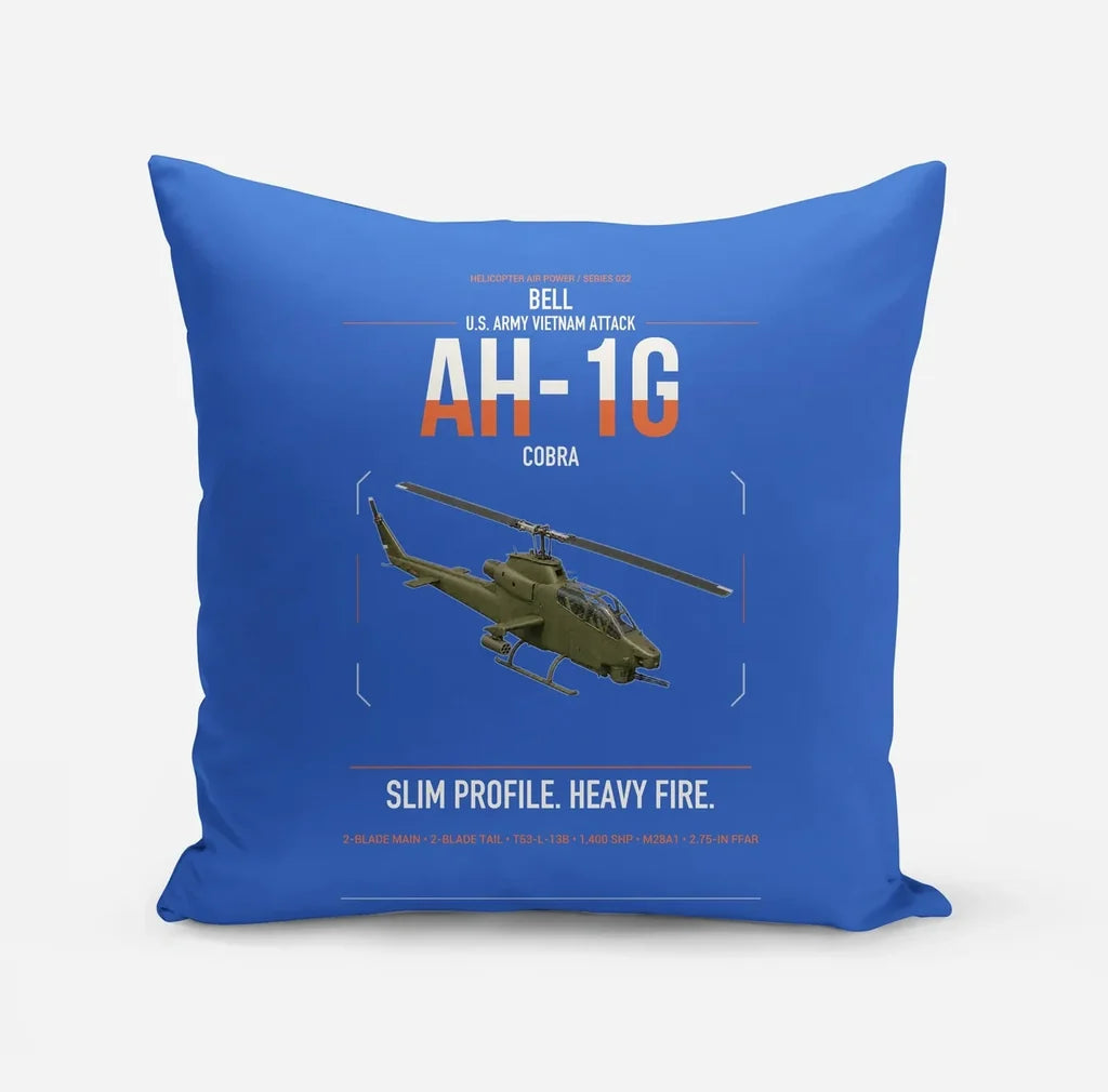 Bell AH-1G Cobra design on blue pillow