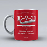 Thumbnail for McDonnell Douglas DC-9-30 design on red ceramic mug, double-side print