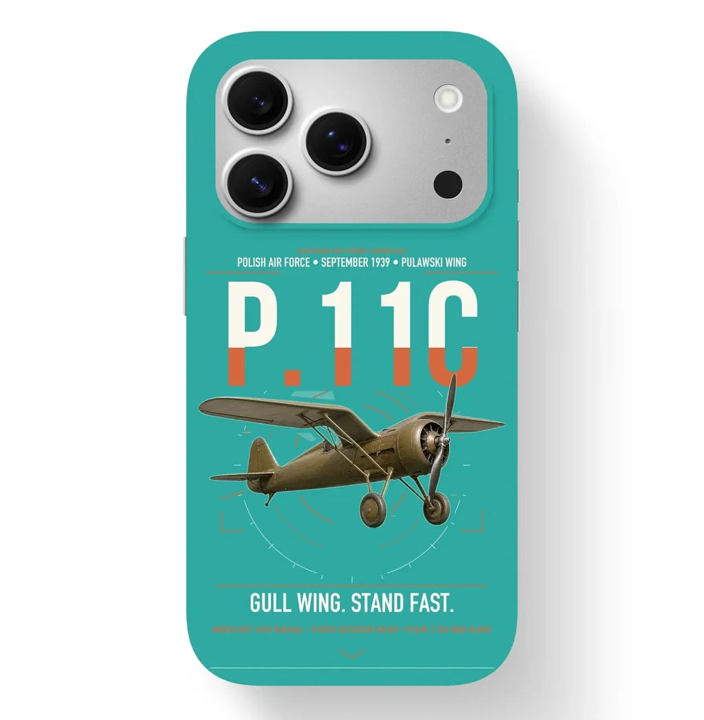 PZL P.11c design on turquoise magsafe iphone case, for iPhone 17 Pro