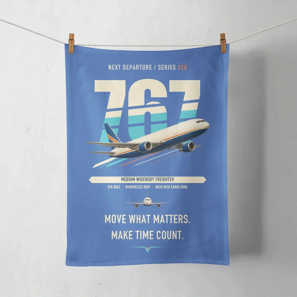 Boeing 767-300F design on blue towel