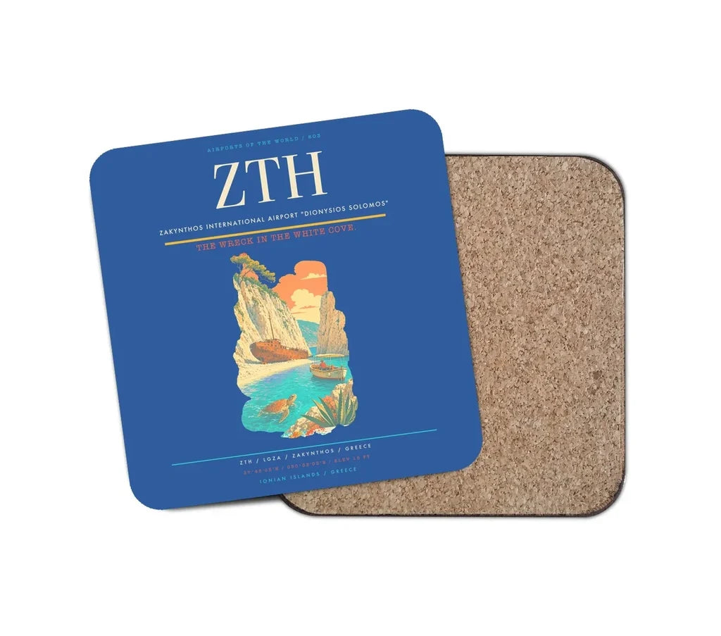 Zakynthos International Airport "Dionysios Solomos" (ZTH) design on blue 1 piece coaster