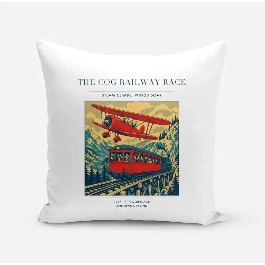 VINTAGE G4347 - The Cog Railway Race - Designed Pillows design on white