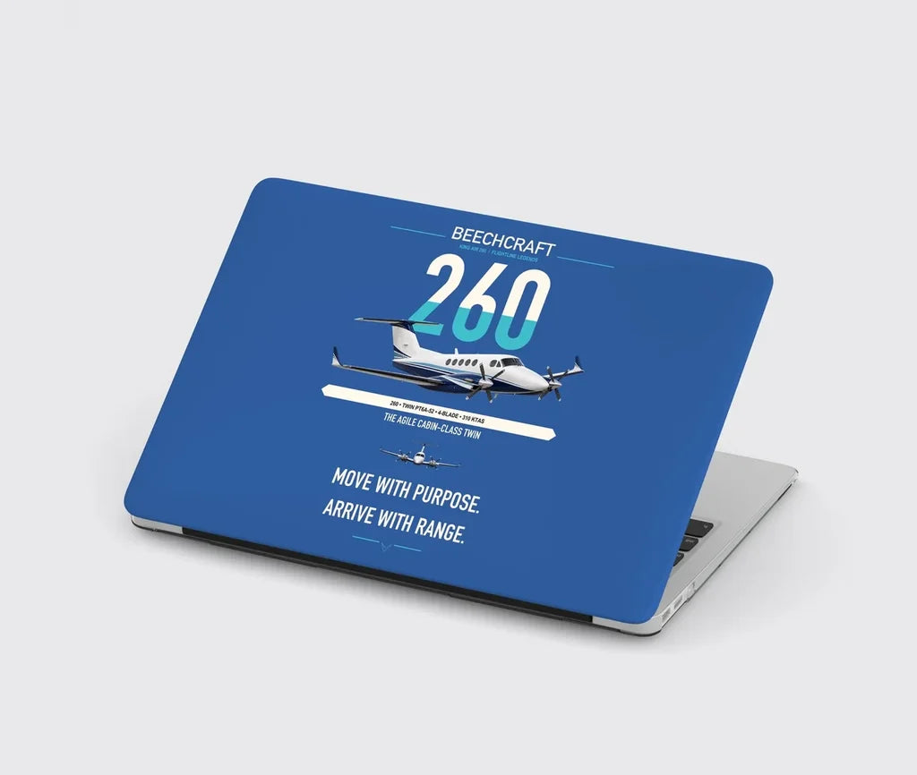 Beechcraft King Air 260 design on blue MacBook case