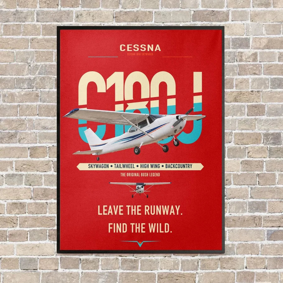 Cessna 180J Skywagon vertical canvas print - framed - red background