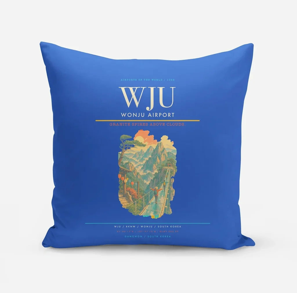 Wonju Airport (WJU) design on blue pillow