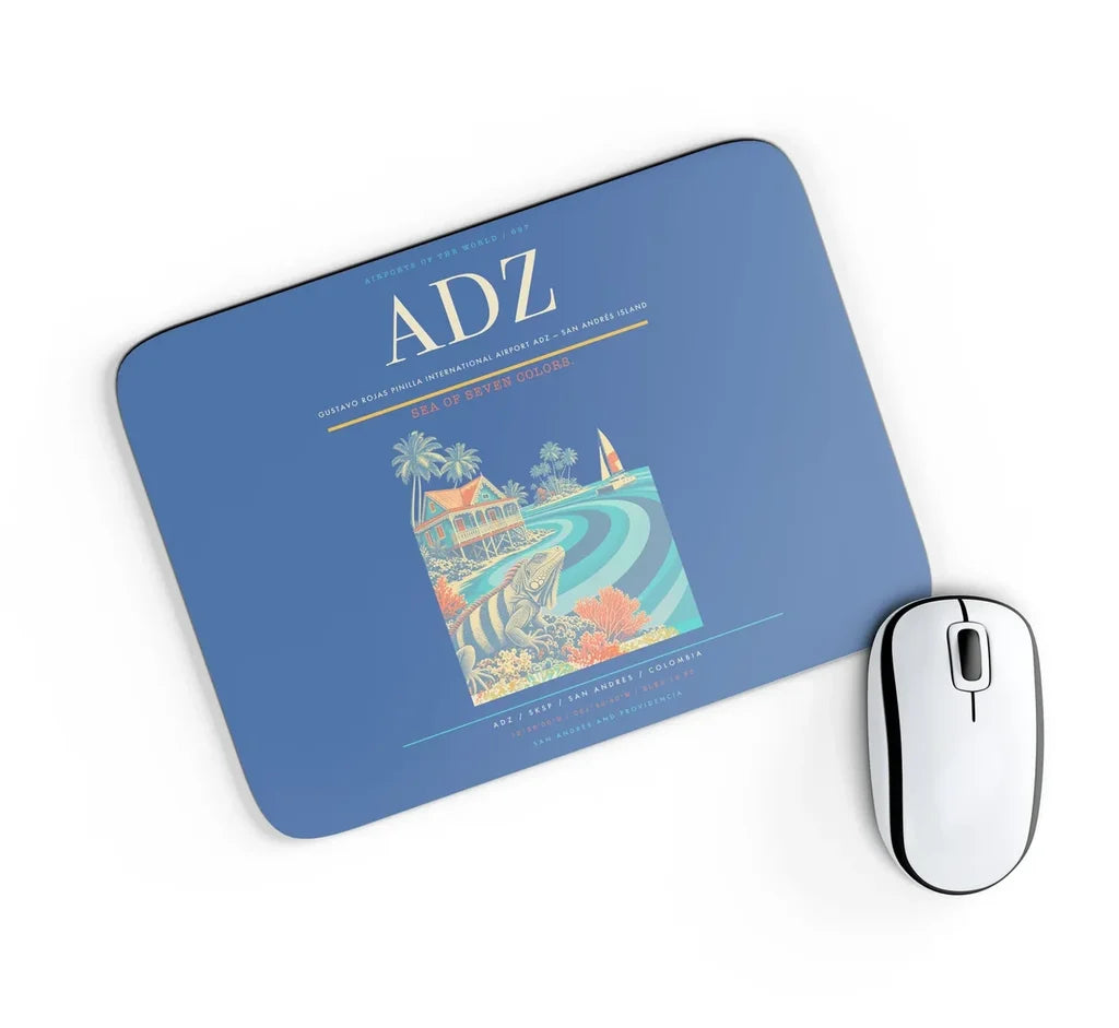 Gustavo Rojas Pinilla International Airport (ADZ) design on blue rectangle mouse pad