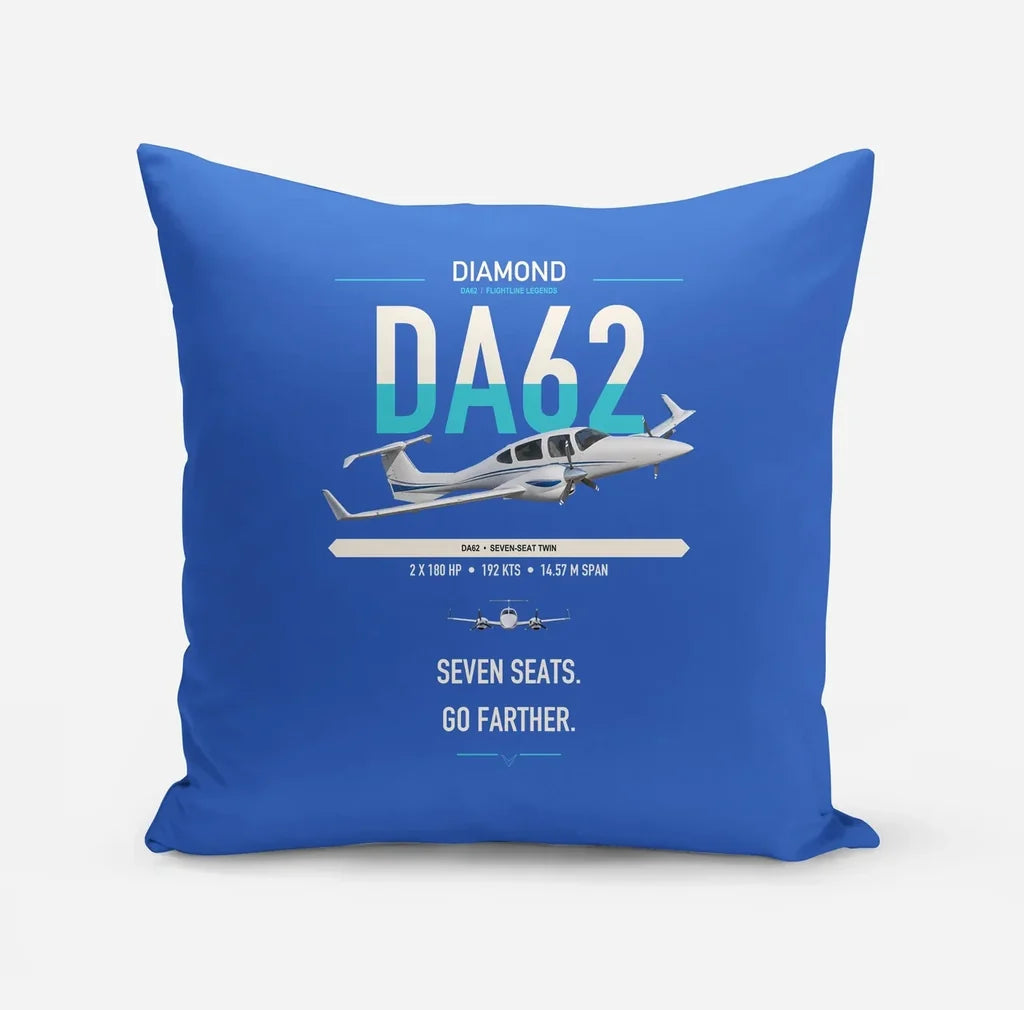 Diamond DA62 design on blue pillow