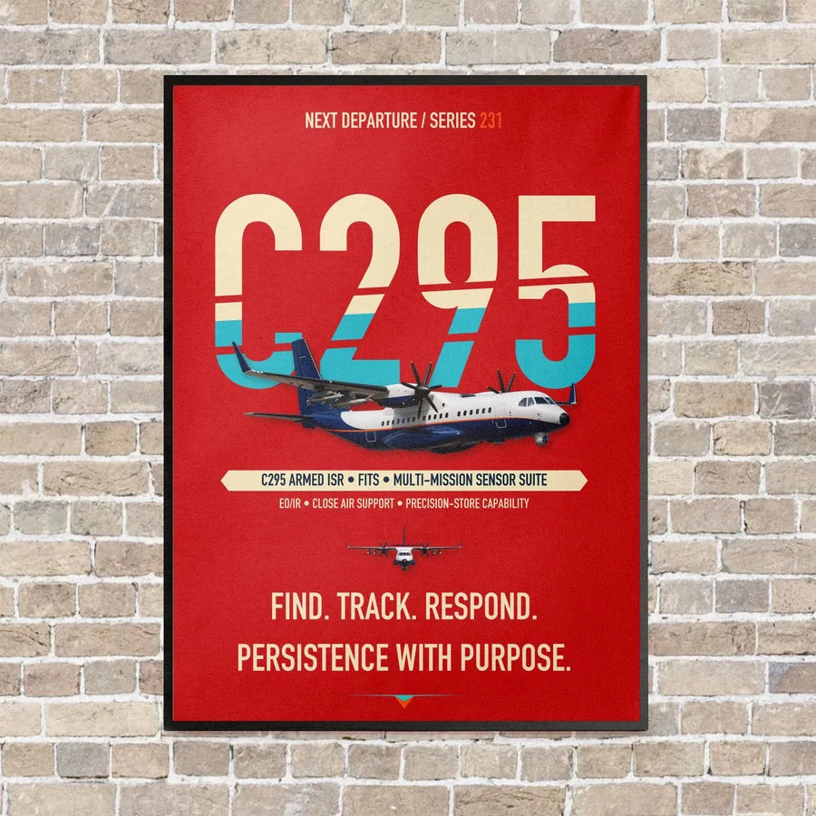 Airbus C295 Armed ISR vertical canvas print - framed - red background