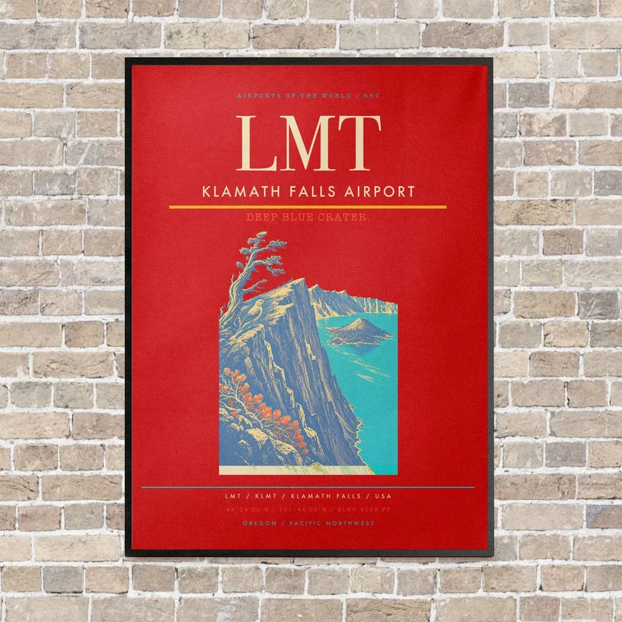 Klamath Falls Airport LMT vertical canvas print - framed - red background