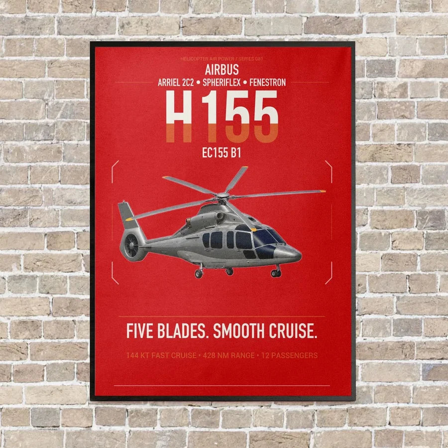 Airbus H155 EC155 B1 vertical canvas print - framed - red background