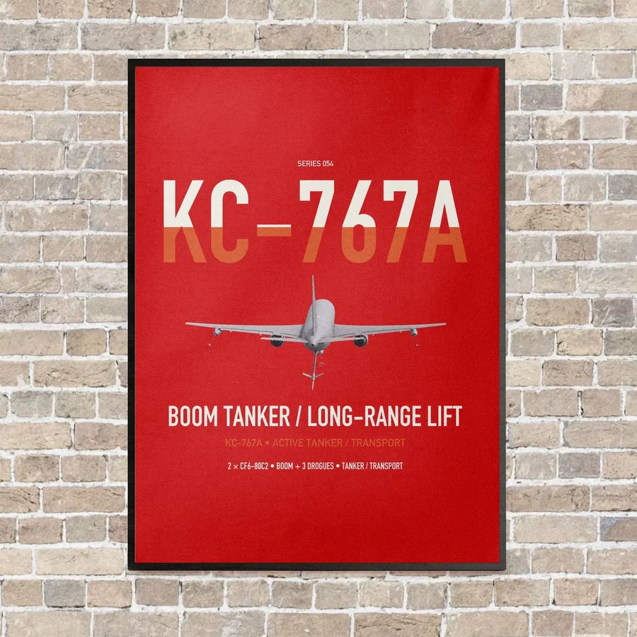 Boeing KC-767A vertical canvas print - framed - red background