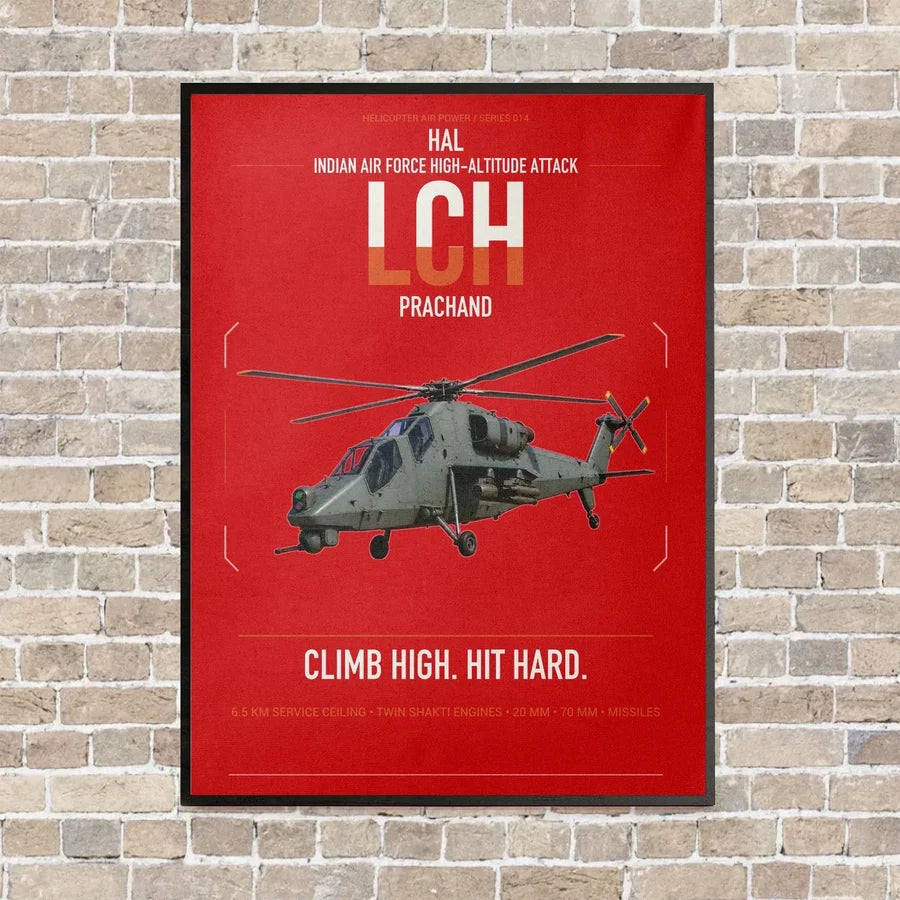 HAL LCH Prachand vertical canvas print - framed - red background