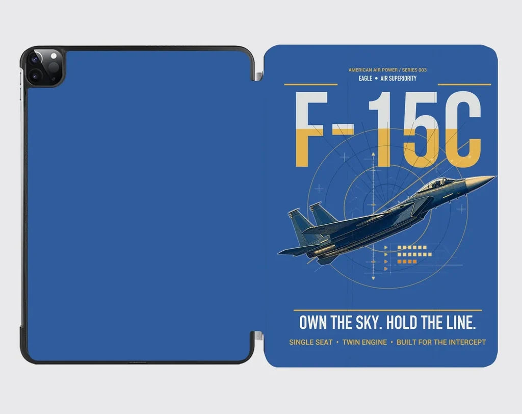F-15C Eagle design on blue ipad tablet case