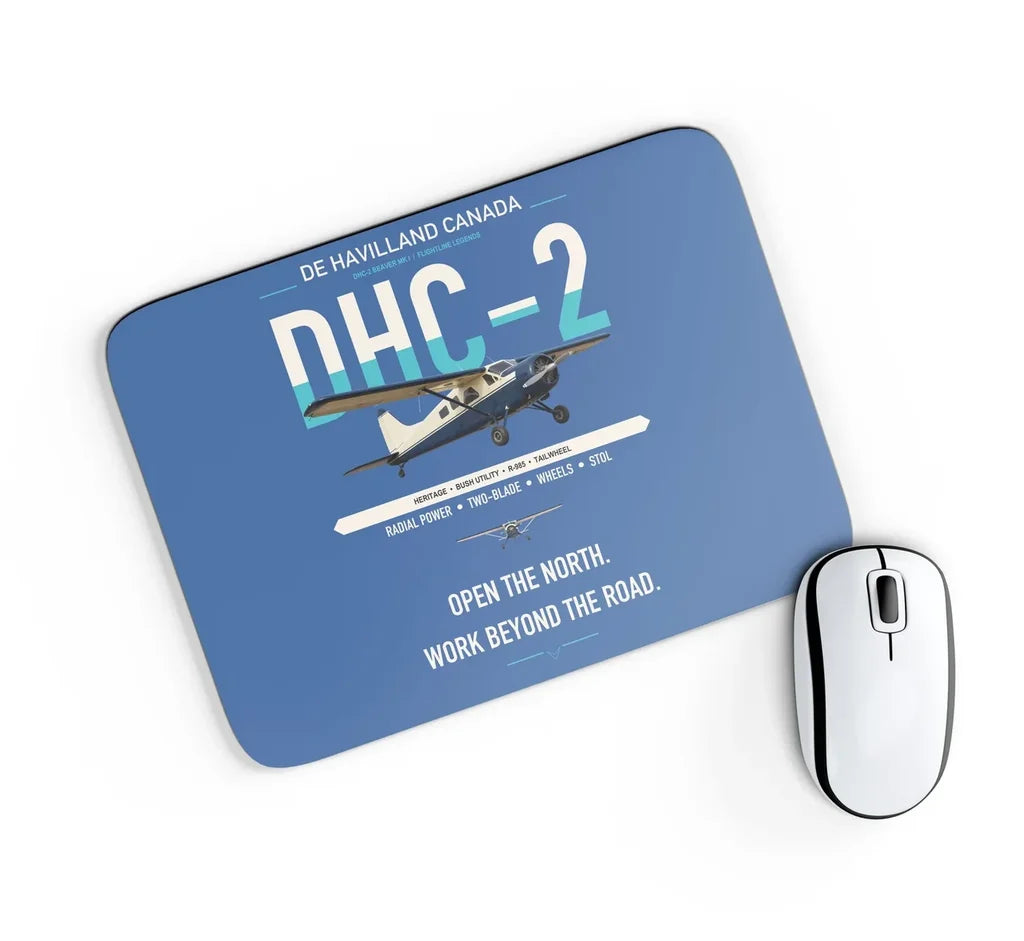 DHC-2 Beaver Mk I design on blue rectangle mouse pad