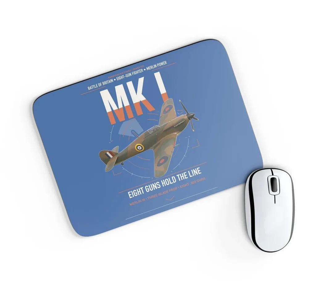 Hawker Hurricane Mk I design on blue rectangle mouse pad