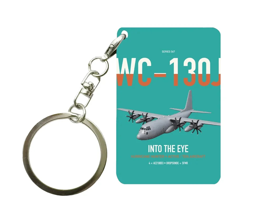 WC-130J Hurricane Hunter design on turquoise designed key chain, double-side print