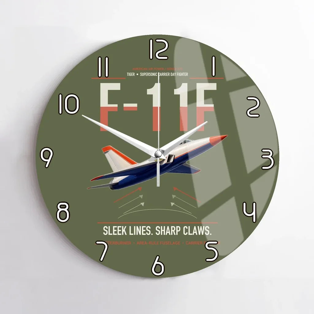 F-11F Tiger design on green army no frame wall clock