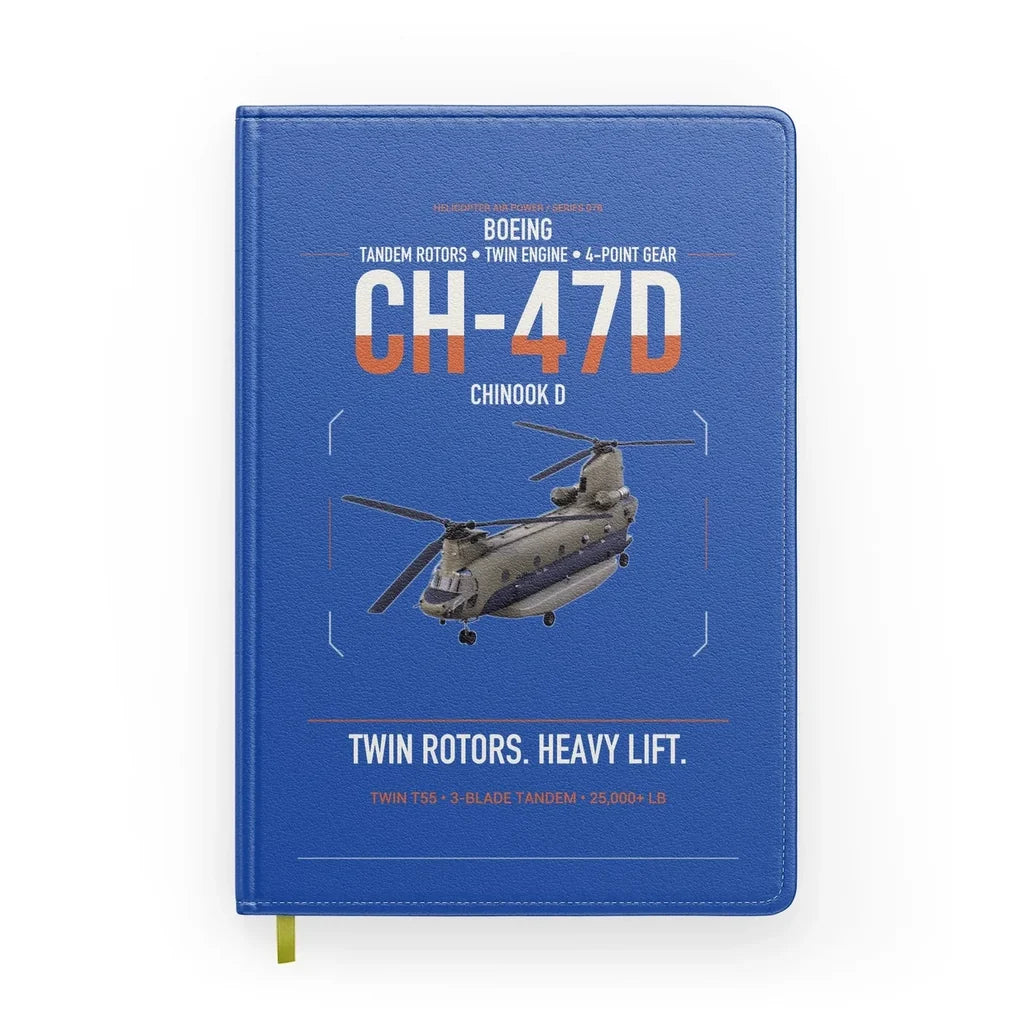 Boeing CH-47D design on blue notebook
