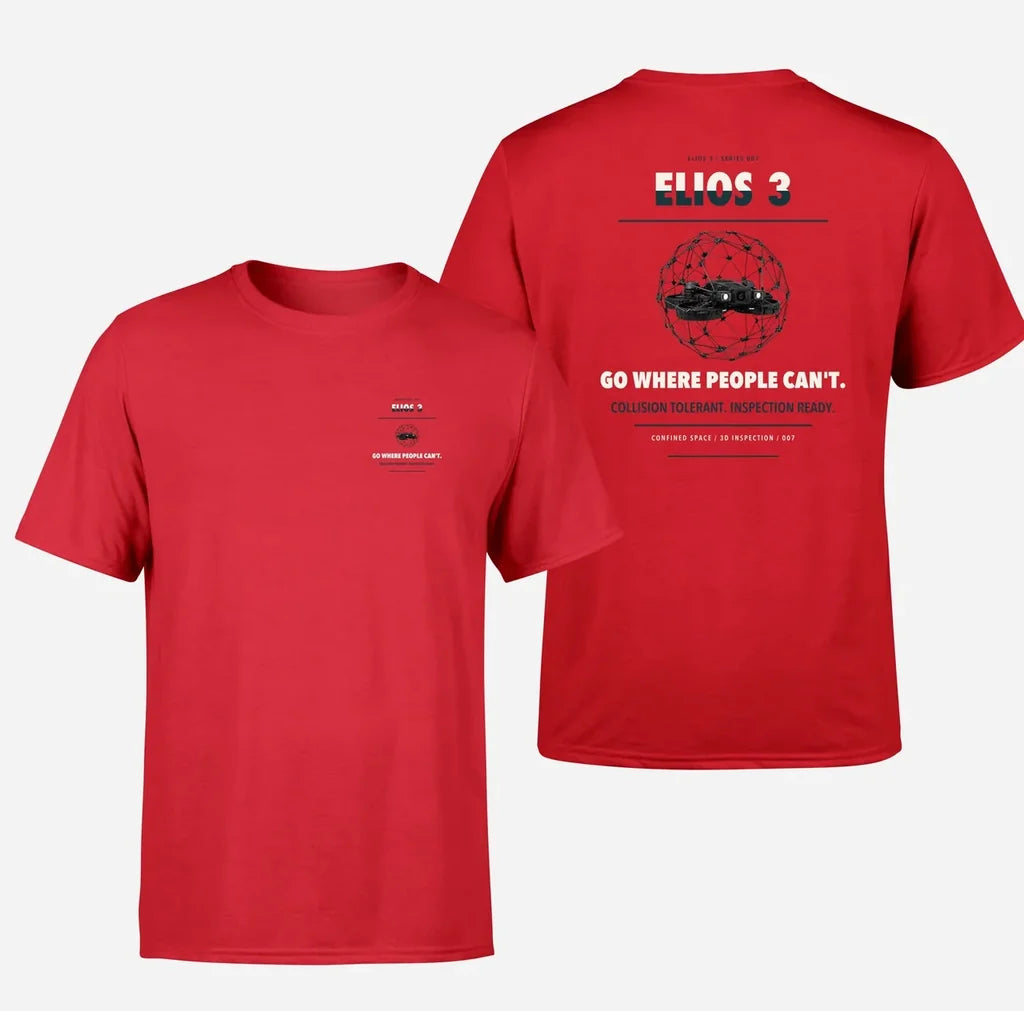 Flyability Elios 3 design on red t shirt