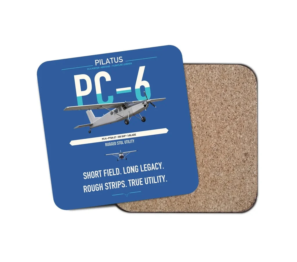 Pilatus PC-6 Porter design on blue 1 piece coaster