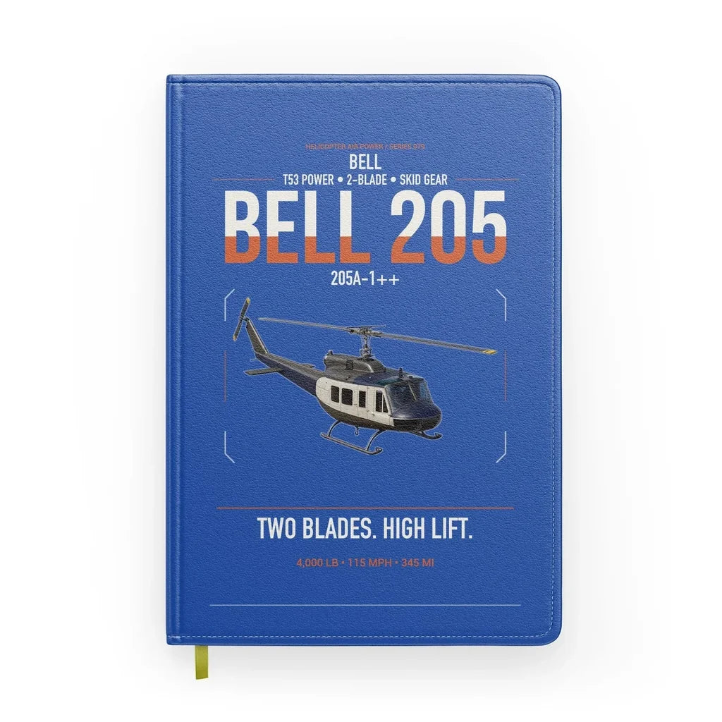 Bell 205A-1++ design on blue notebook