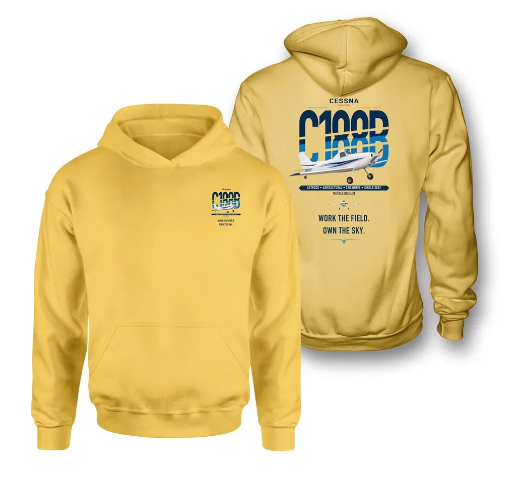 Cessna A188B AgTruck design on yellow double-side hoodie, double-side print