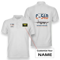 Thumbnail for C-54D Skymaster design on white+name double-side polo t-shirt, double-side print