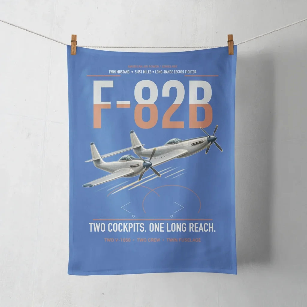 F-82B Twin Mustang design on blue towel